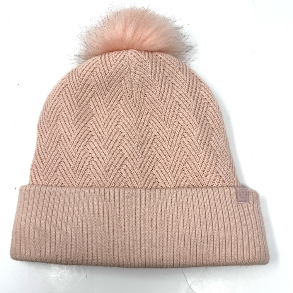Lululemon Pink Merino Wool Pom Pom Fleece Lined Beanie Hat